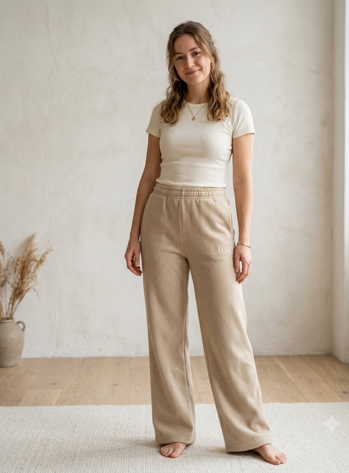 Vila Wide-Leg Sweatpants in Sand with Söva embroidery