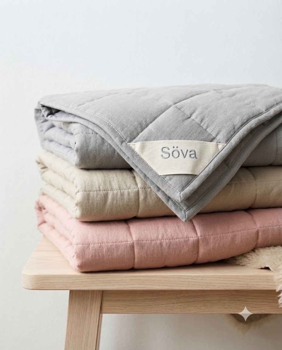 Drömmar Weighted Blanket — stacked colorways, lifestyle