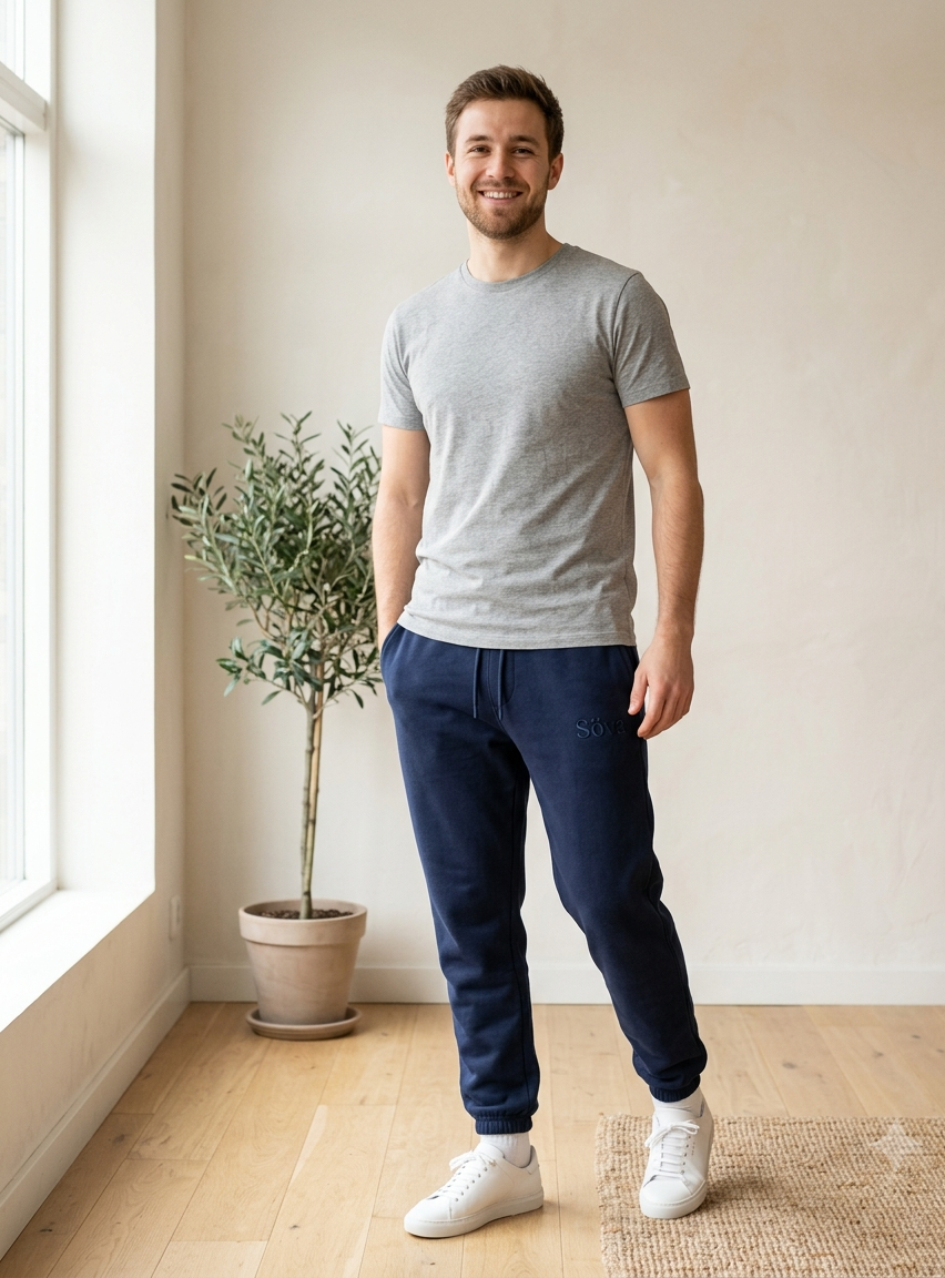 Ren Tapered Joggers in Midnatt Navy with Söva embroidery