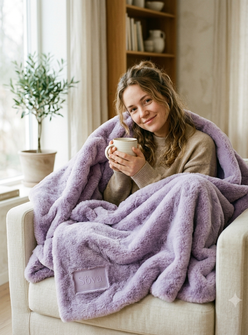 Sky Cloud Throw Blanket in Lavender with Söva label