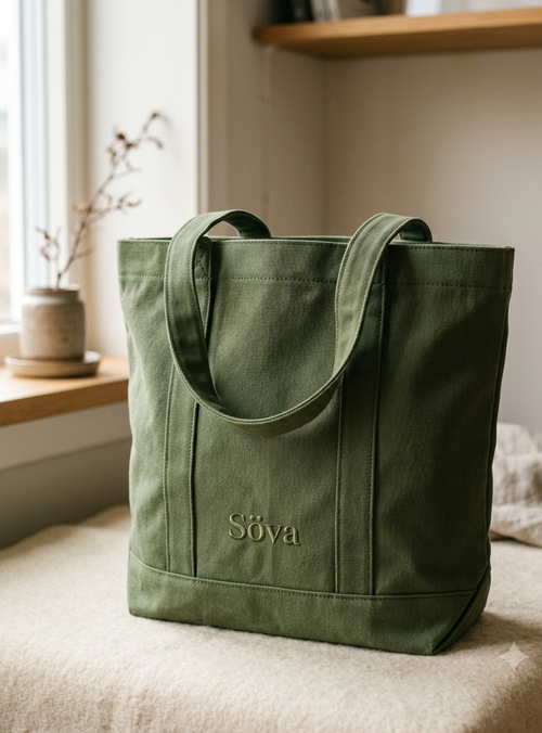 Bära Everyday Tote in Mossa Moss Green with Söva embroidery