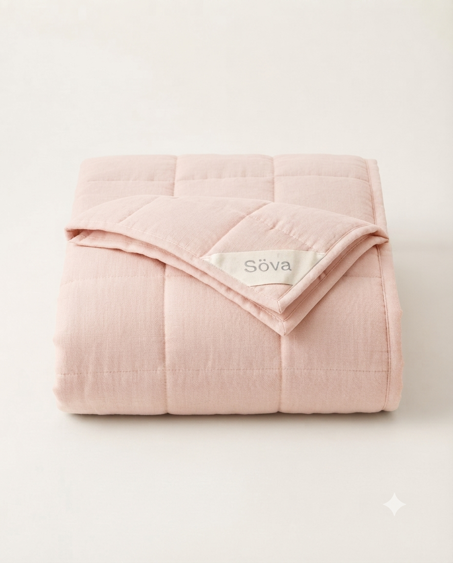 Drömmar Weighted Blanket — Rosa (Blush) colorway, studio