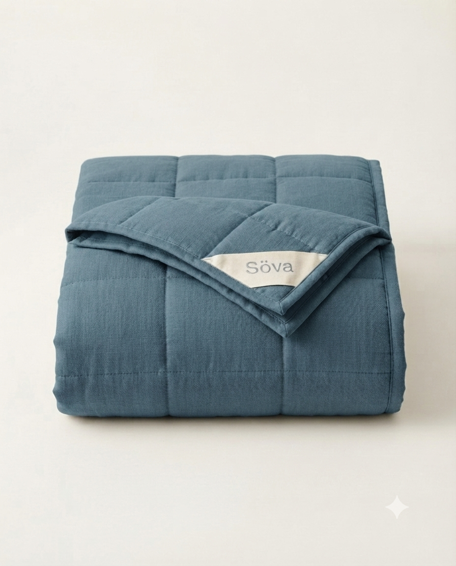 Drömmar Weighted Blanket — Fjord Blue colorway, studio