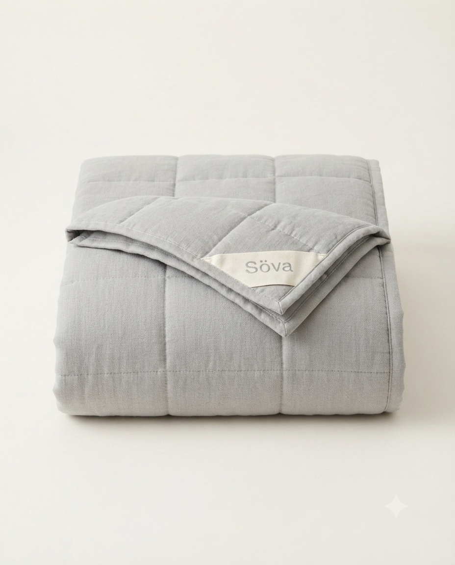 Drömmar Weighted Blanket — Dimma (Mist Grey) colorway, studio