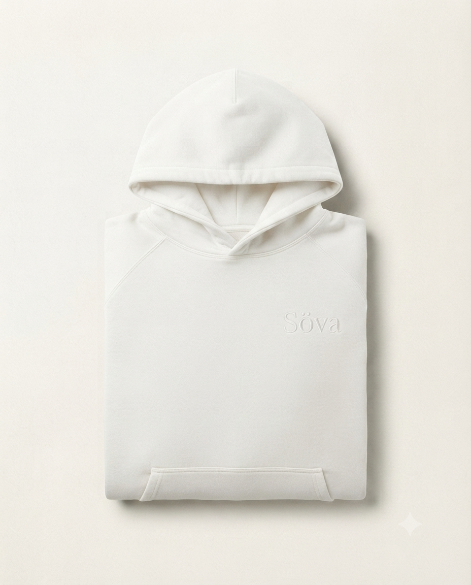 Lagom Everyday Hoodie — Snö (Snow White) colorway, studio