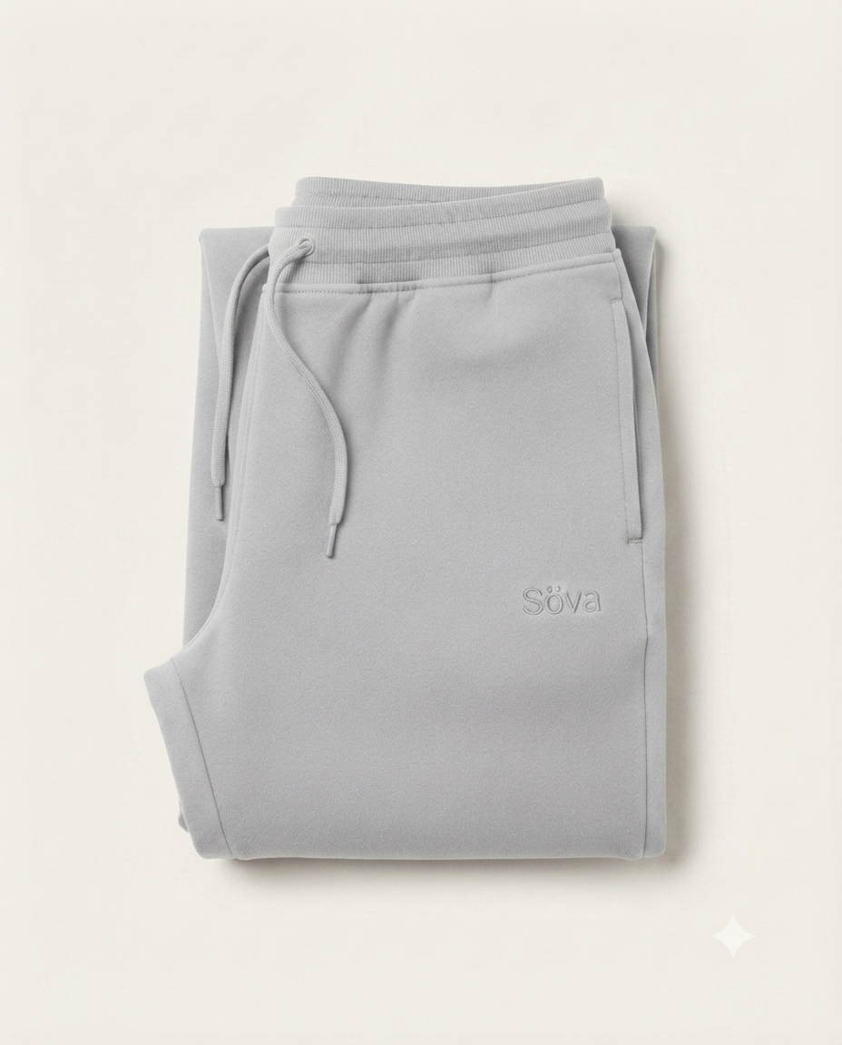 Lugn Wide-Leg Sweatpants — Dimma (Mist Grey) colorway, studio
