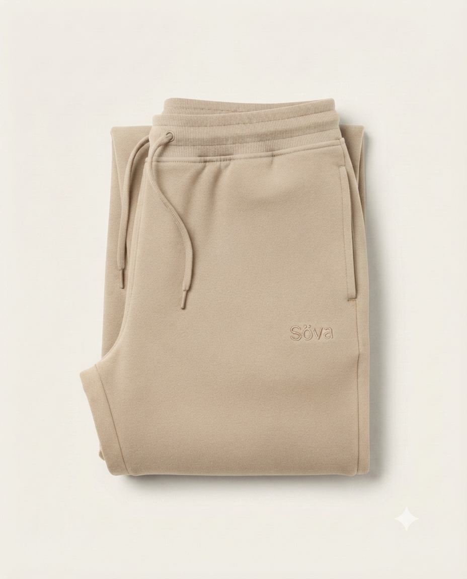 Lugn Wide-Leg Sweatpants — Havre (Oat) colorway, studio