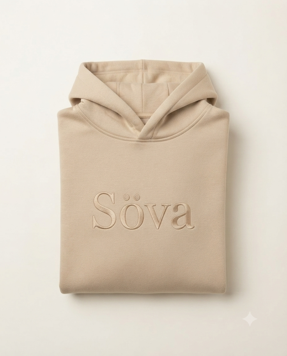 Mys Signature Hoodie — Havre (Oat) colorway, studio