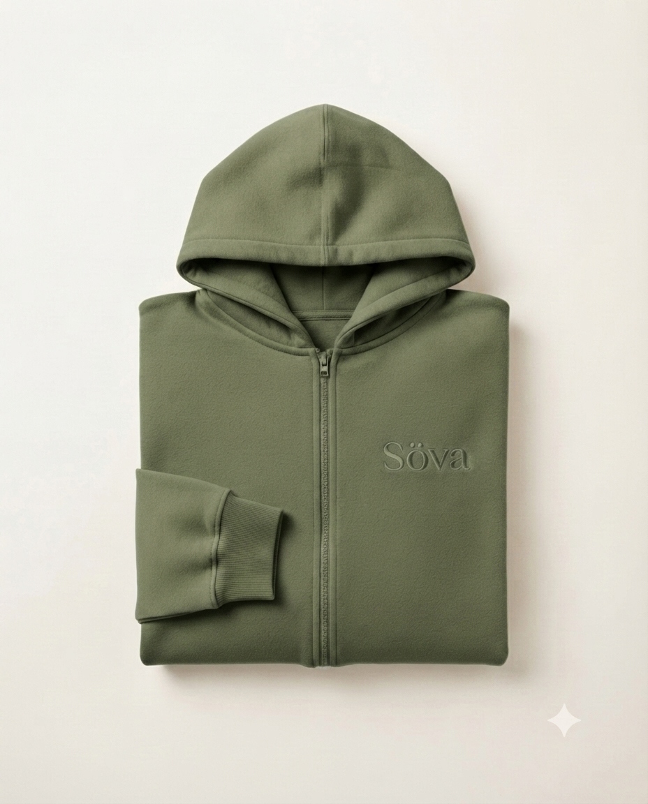 Björk Zip-Up Hoodie — Mossa colorway, studio