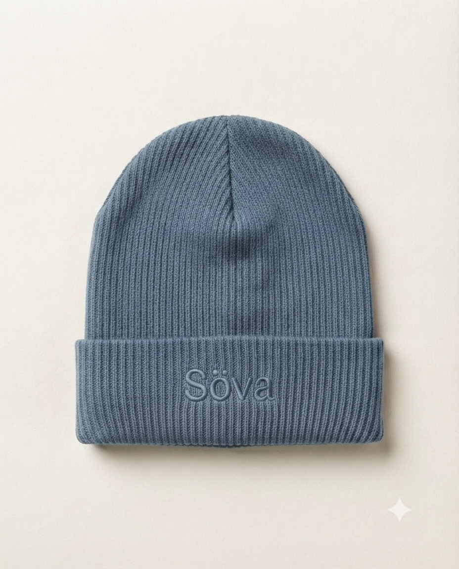 Vinter Ribbed Beanie — Fjord Blue colorway, studio